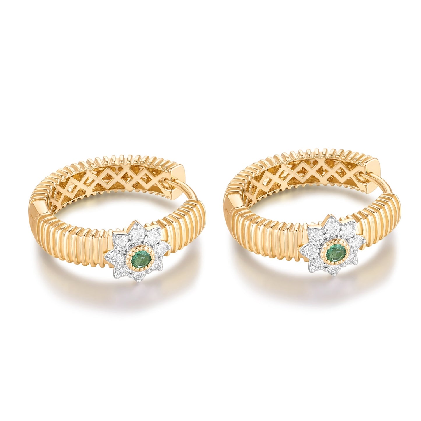 Carel 14K Emerald Flower Diamond Earring