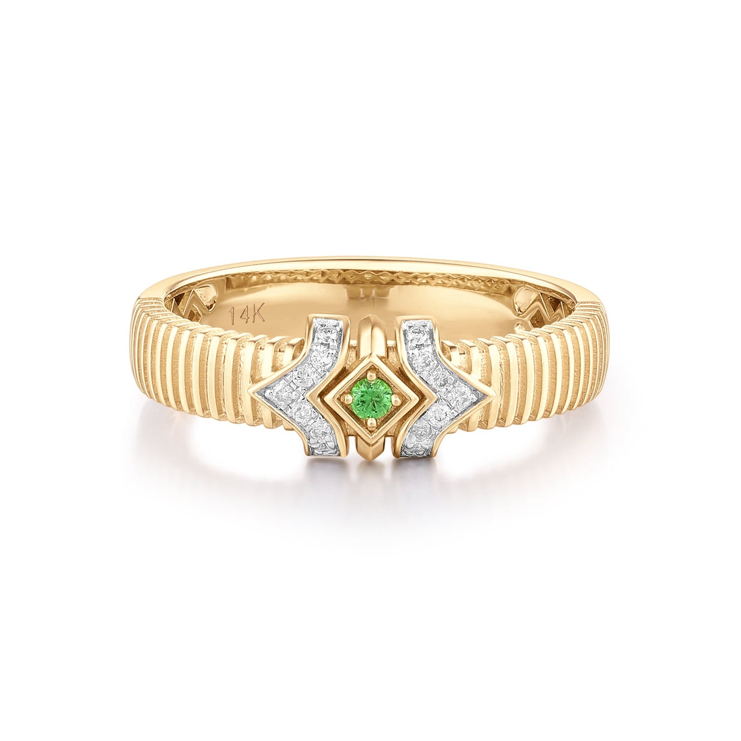 Carel 14K Emerald Ripple Diamond Ring