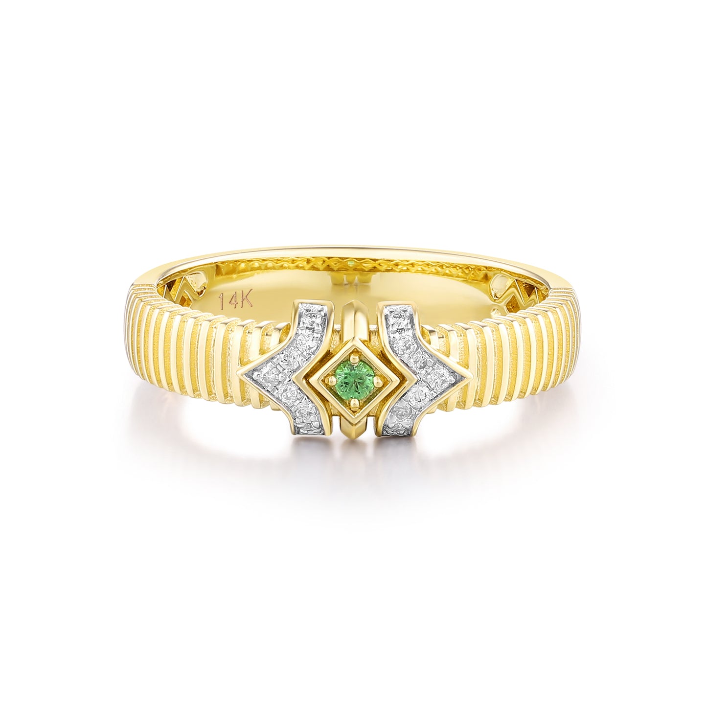 Carel 14K Emerald Ripple Diamond Ring