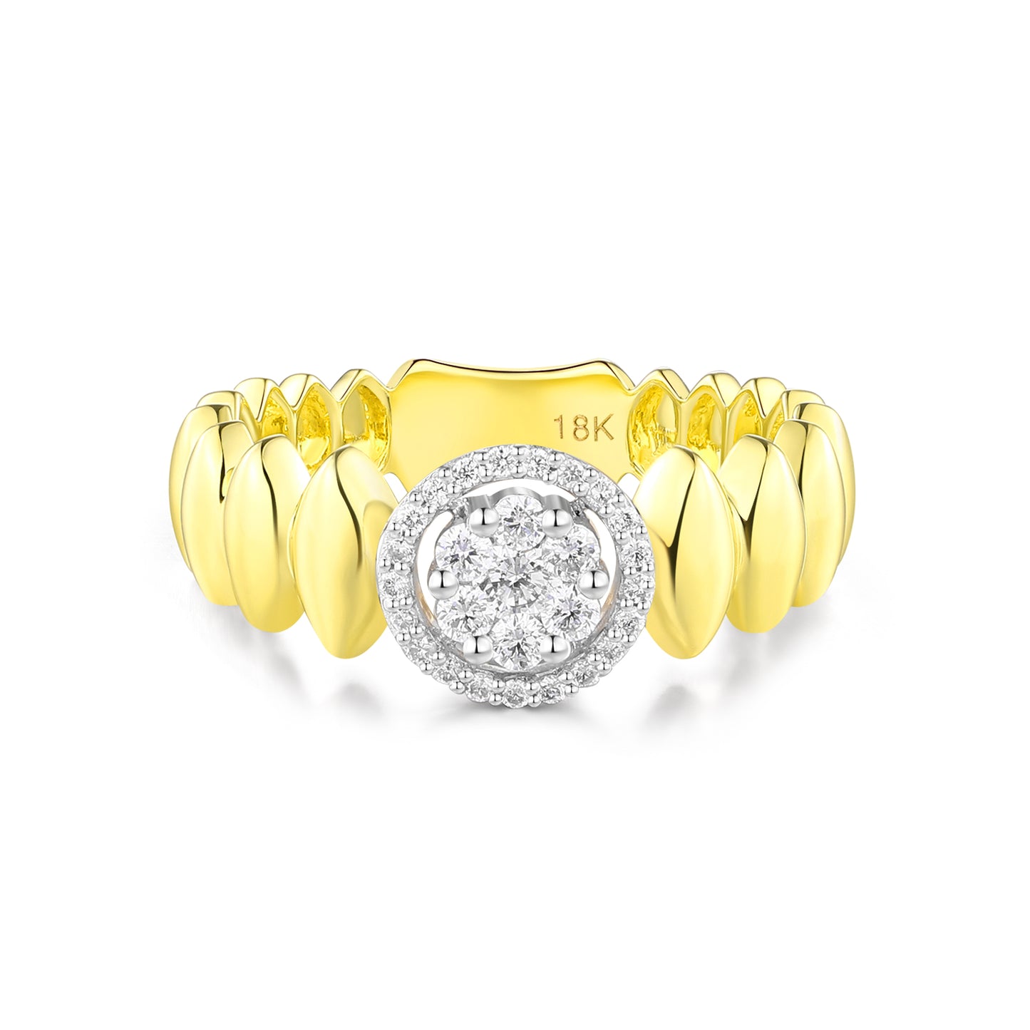 Carel 18K Granule Round Cut Diamond Ring