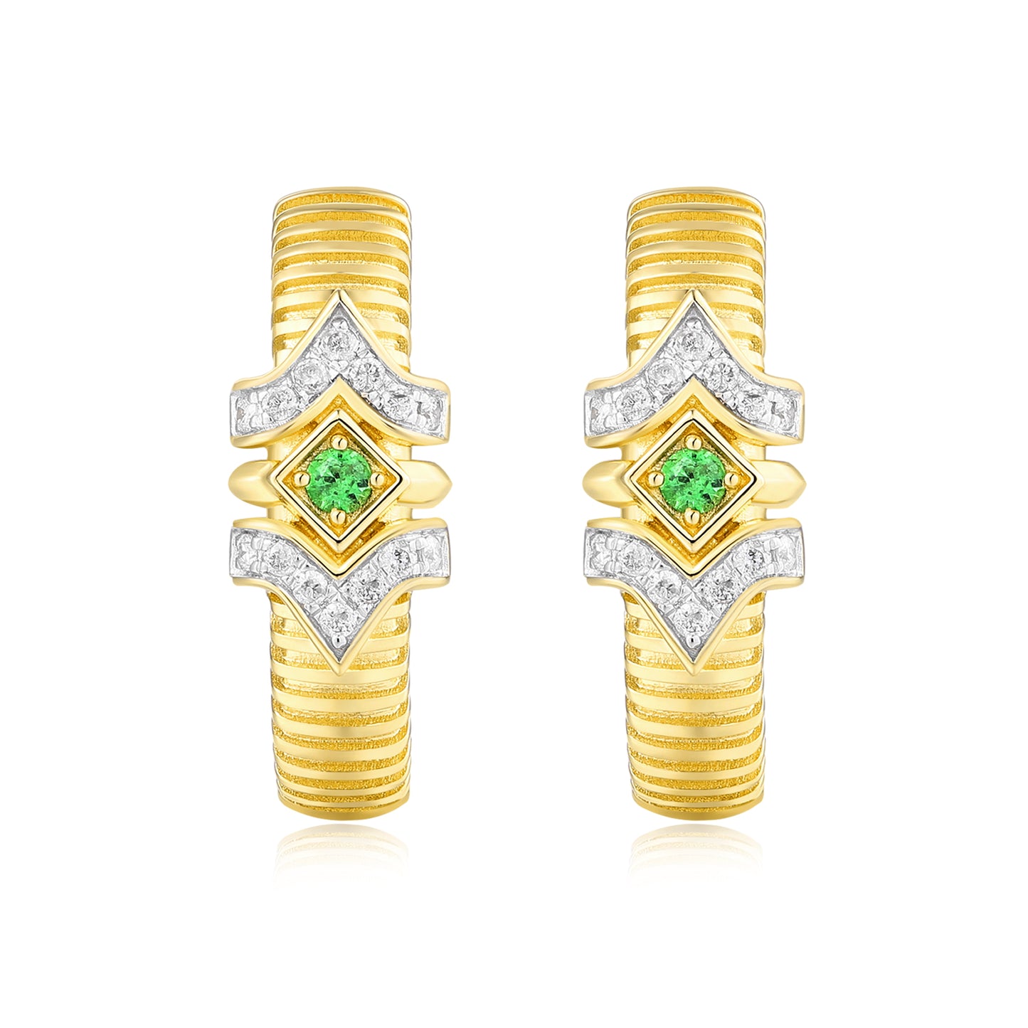 Carel 14K Ripple Emerald Diamond Earring