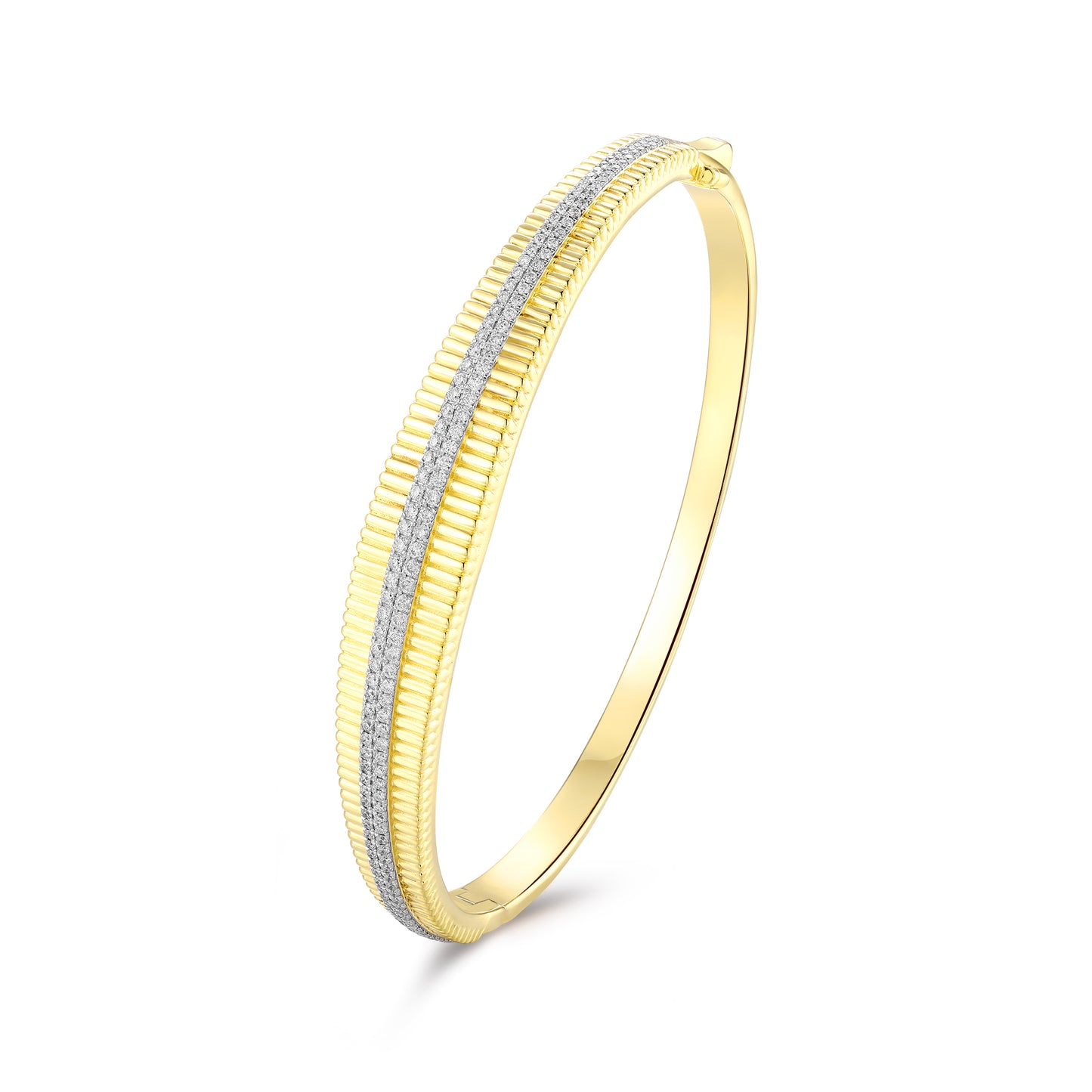 Carel 14K Stria Pave Diamond Bangle