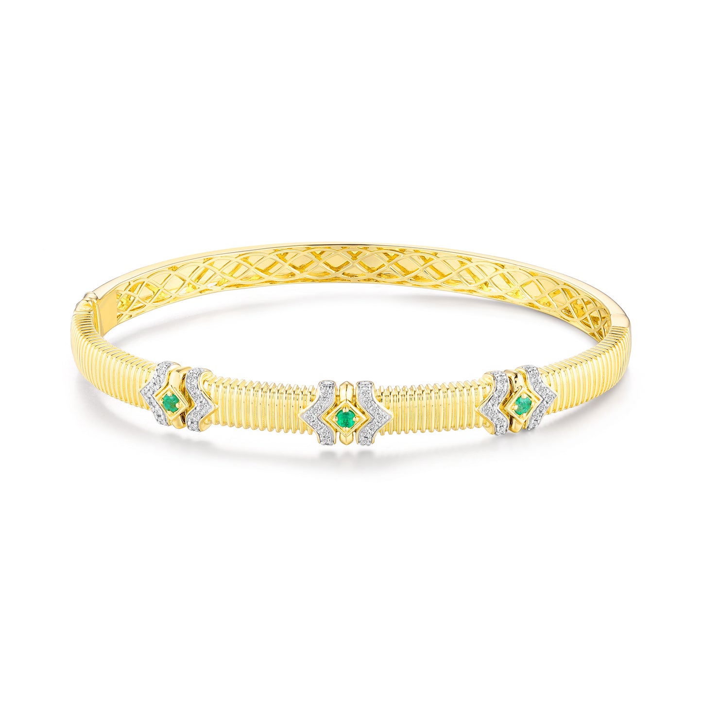 Carel 14K Emerald Ripple Diamond Bangle