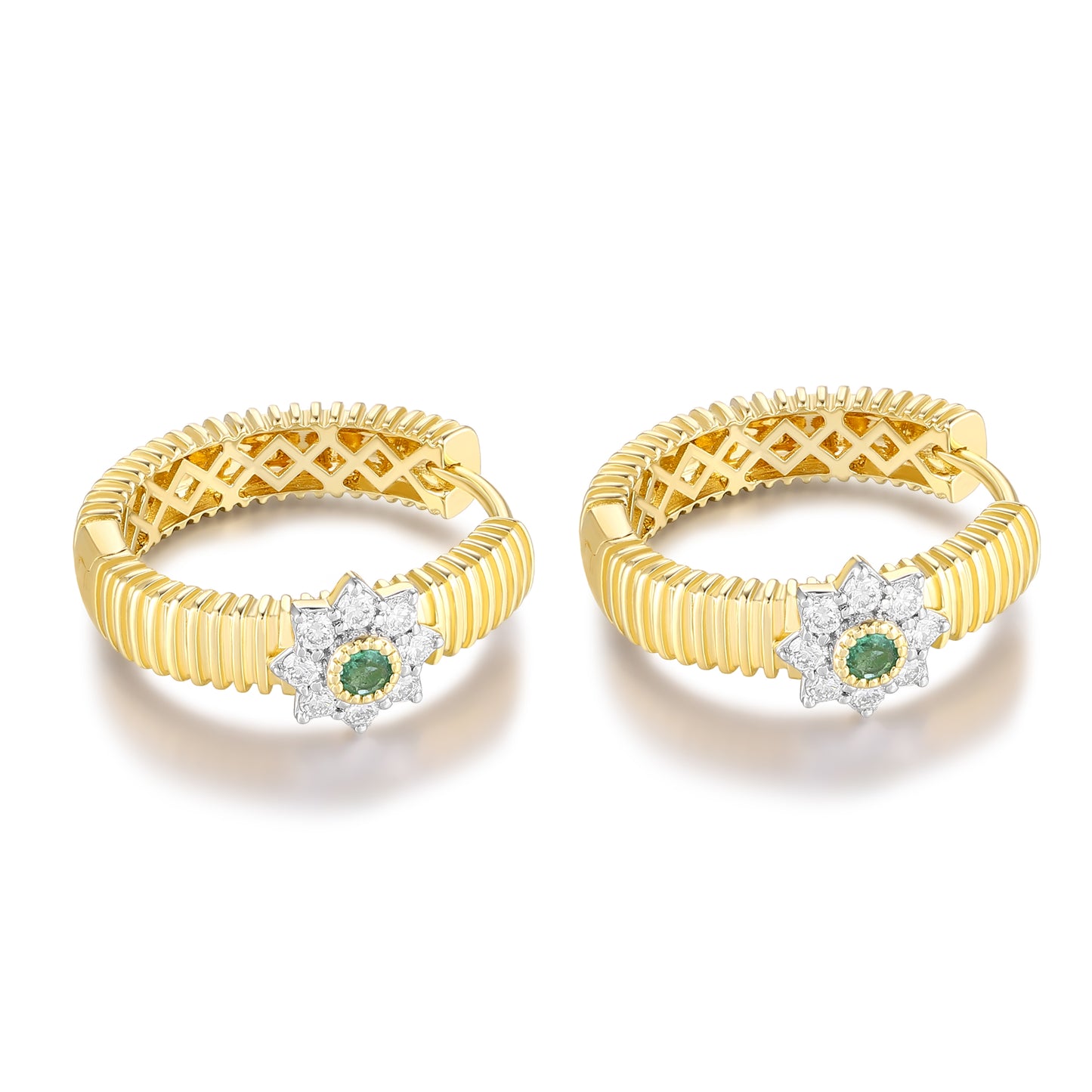 Carel 14K Emerald Flower Diamond Earring