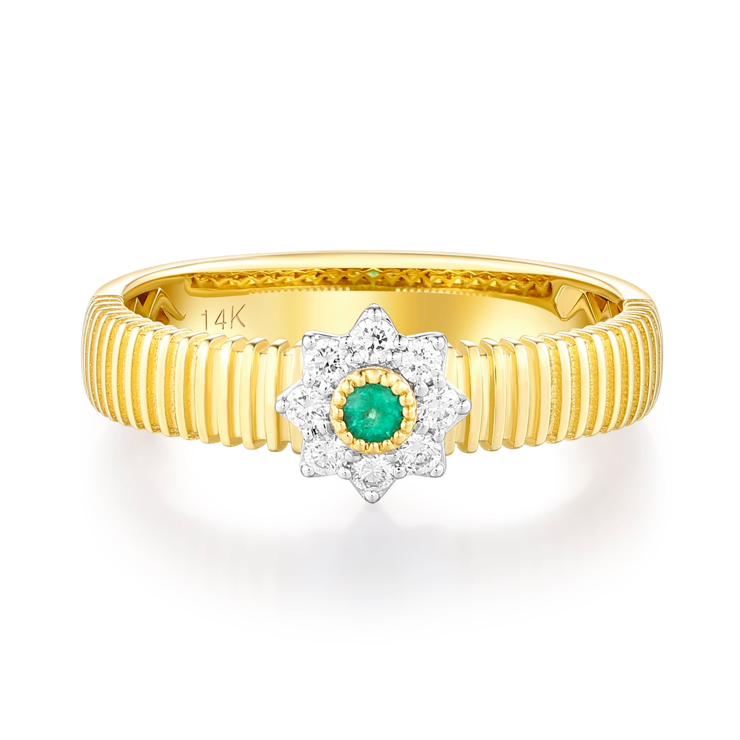 Carel 14K Emerald Flower Diamond Ring