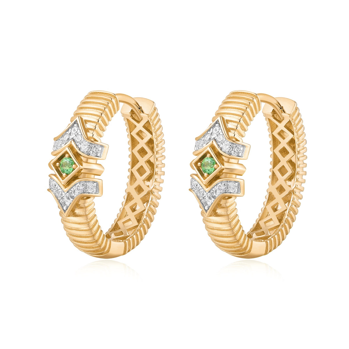 Carel 14K Ripple Emerald Diamond Earring