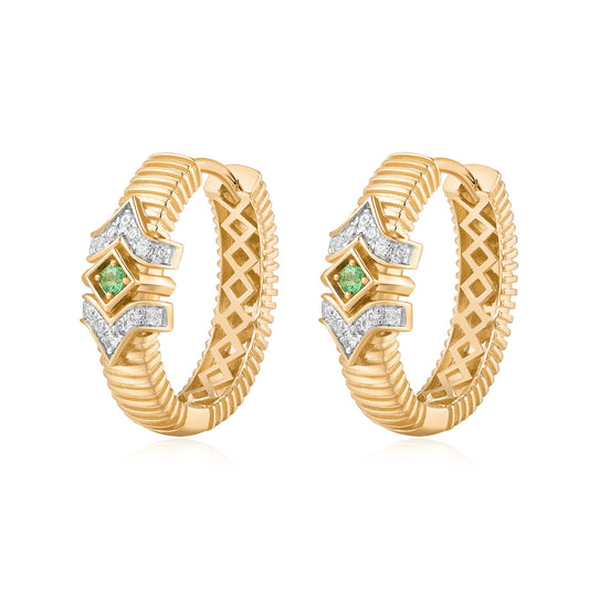 Carel 14K Ripple Emerald Diamond Earring