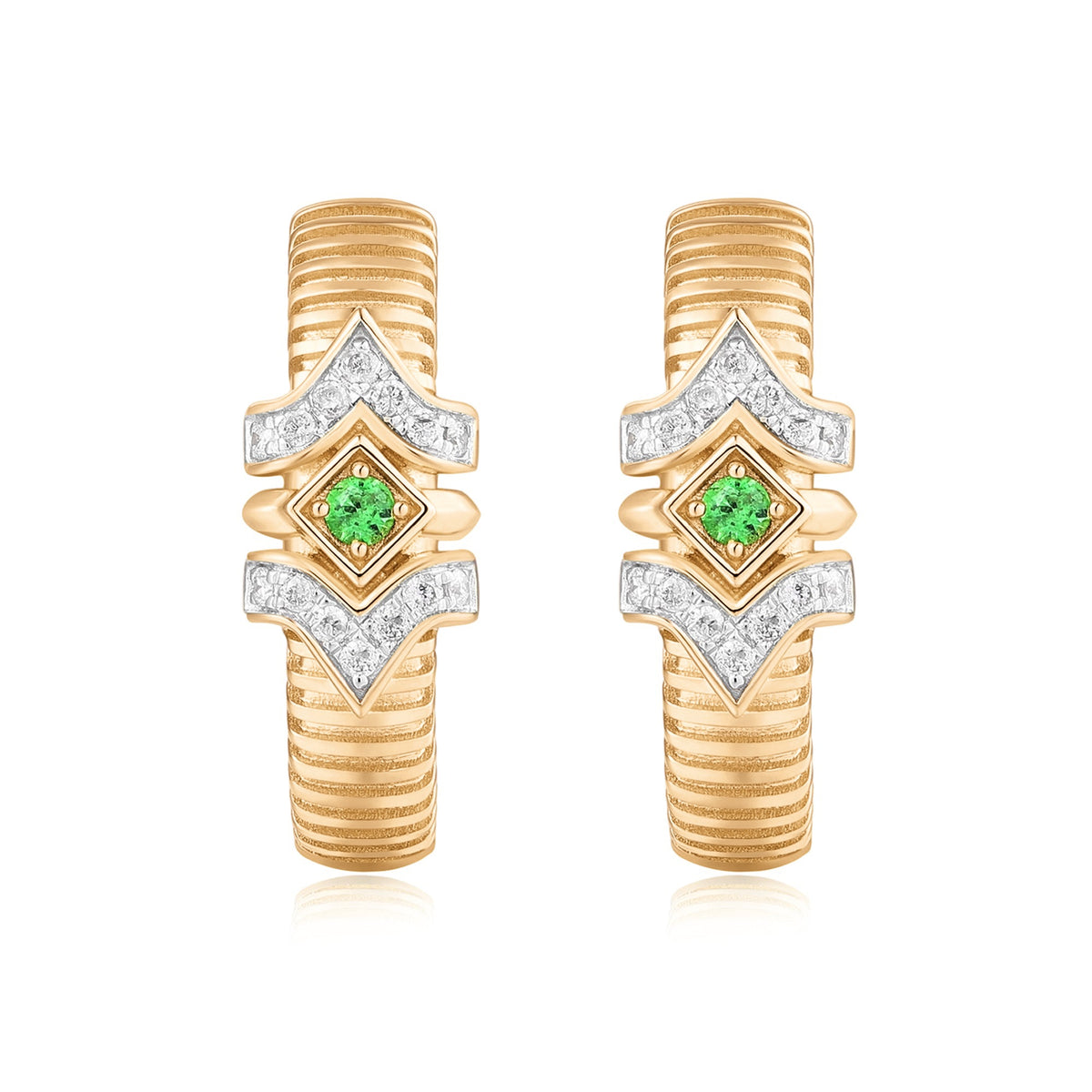 Carel 14K Ripple Emerald Diamond Earring