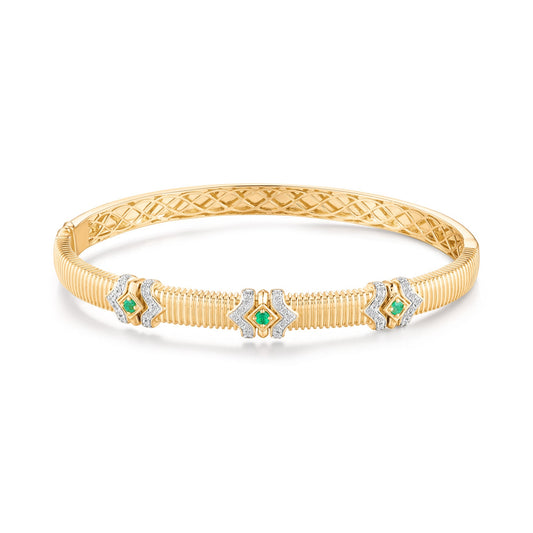 Carel 14K Emerald Ripple Diamond Bangle