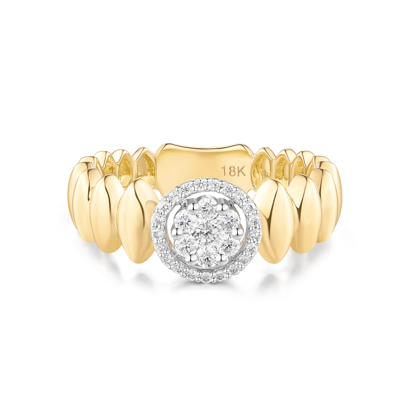 Carel 18K Granule Round Cut Diamond Ring