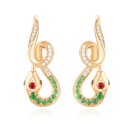 Carel 18K Green Snake Earring
