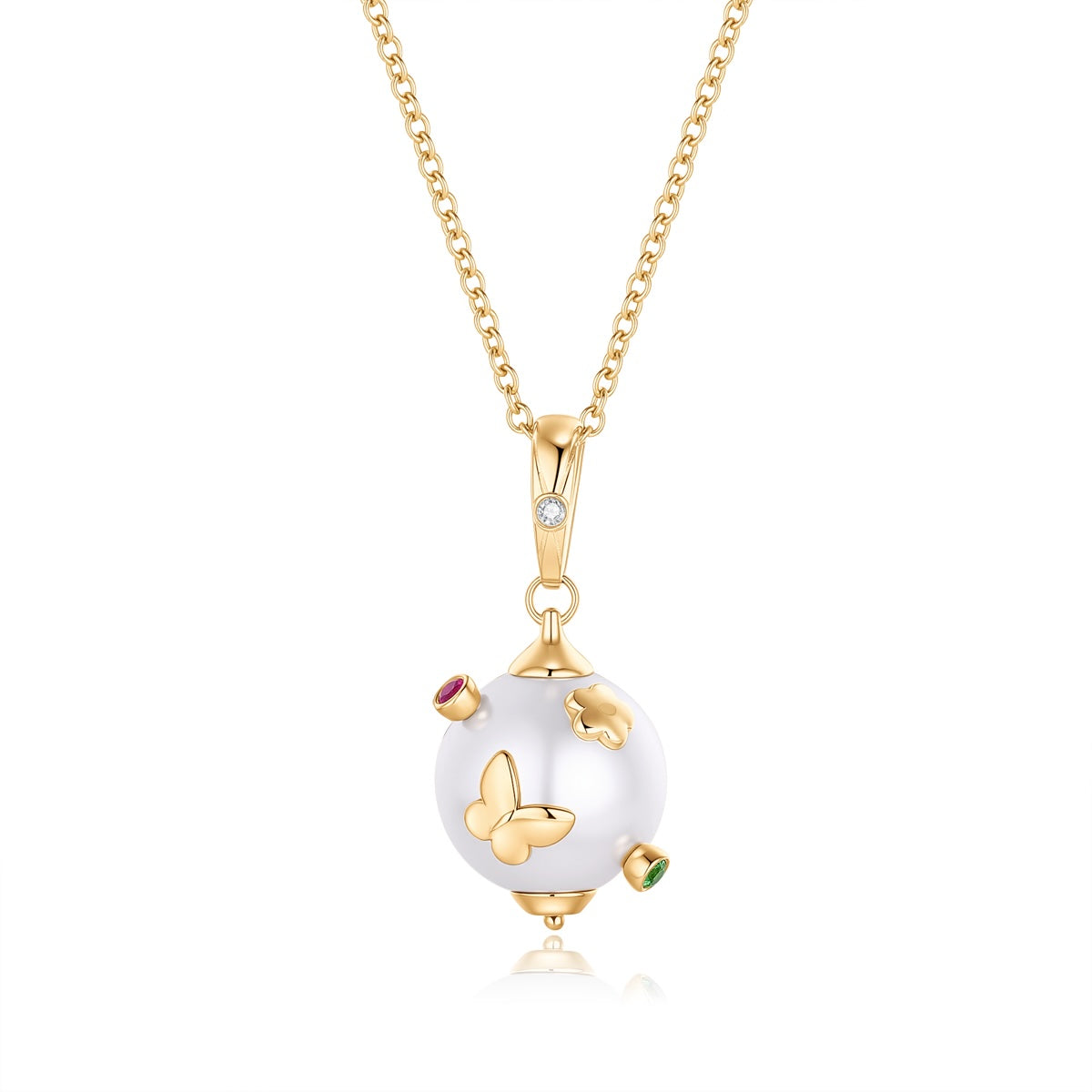 Carel 18K Diamond Butterfly Pearl Pendant