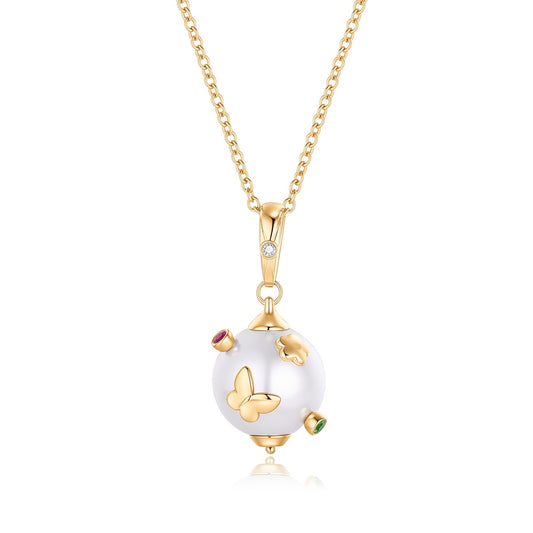 Carel 18K Diamond Butterfly Pearl Pendant